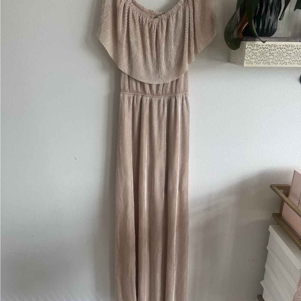 Gold Off the Shoulder Maxi Dress with Flutter Sleeves